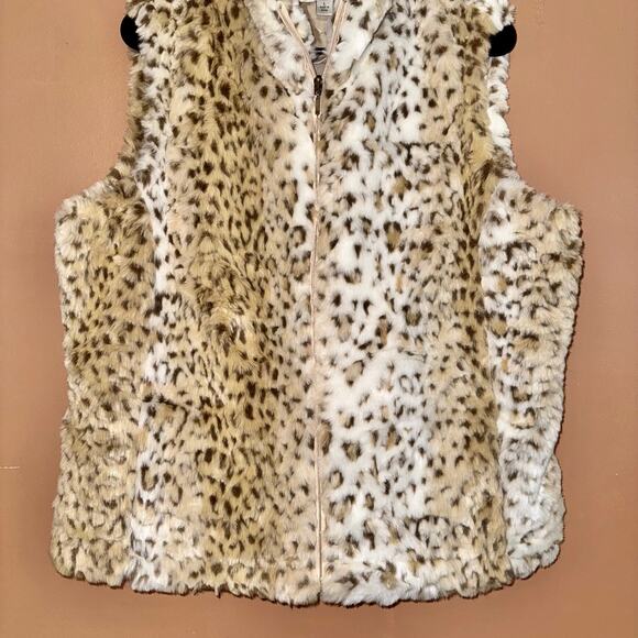 Coldwater Creek Faux Fur Tan Animal Print Vest Full Zip Women's - Size Large - Picture 7 of 8